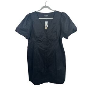 NWT J. Crew Puff Sleeve V-neck Front Button Mini Shirt Style Black Dress Size 18